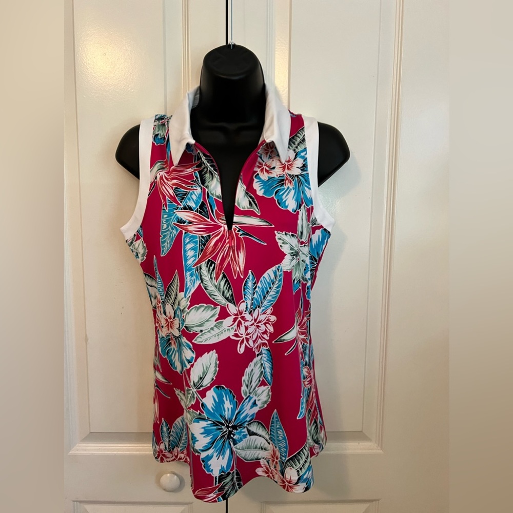 Tommy Bahama Women’s Small Sleeveless Collared Tropical Floral Golf Top NWT